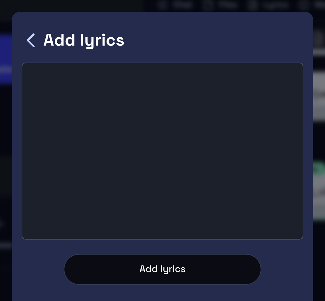 The Add lyrics panel: an empty multi-line box and the Add lyrics button