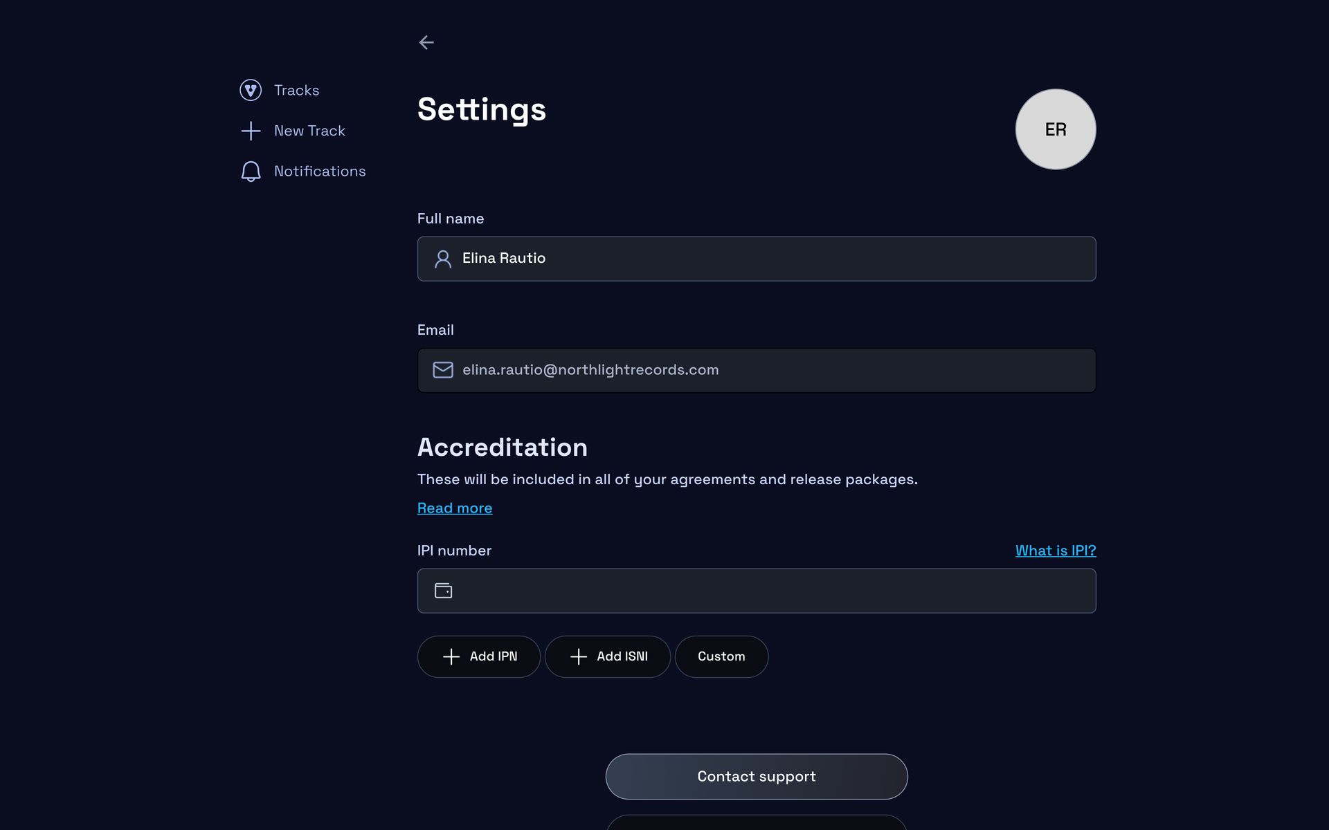The Add IPN and Add ISNI controls with their fields revealed