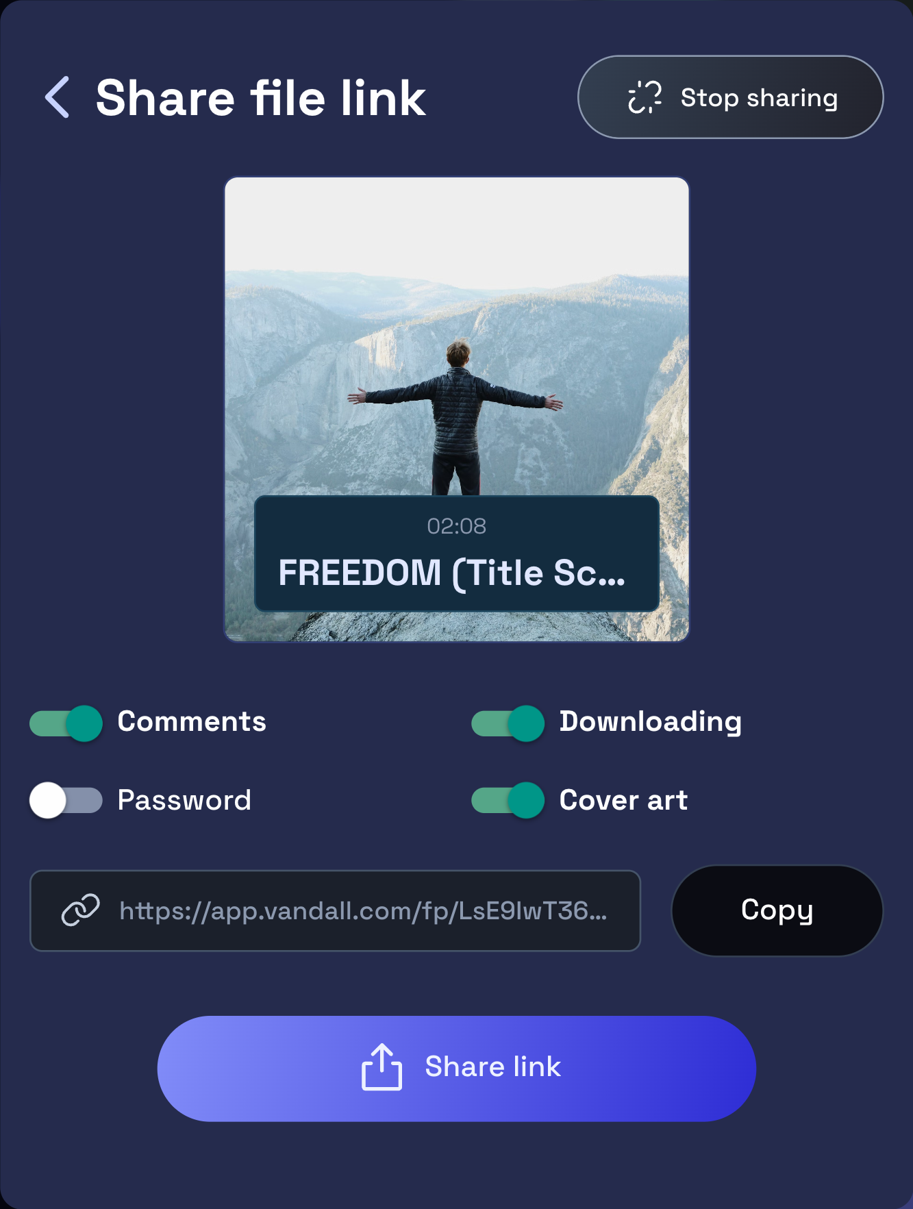 The share panel with Stop sharing in its header
