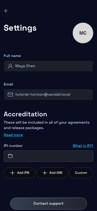 Mobile Settings with Billing section