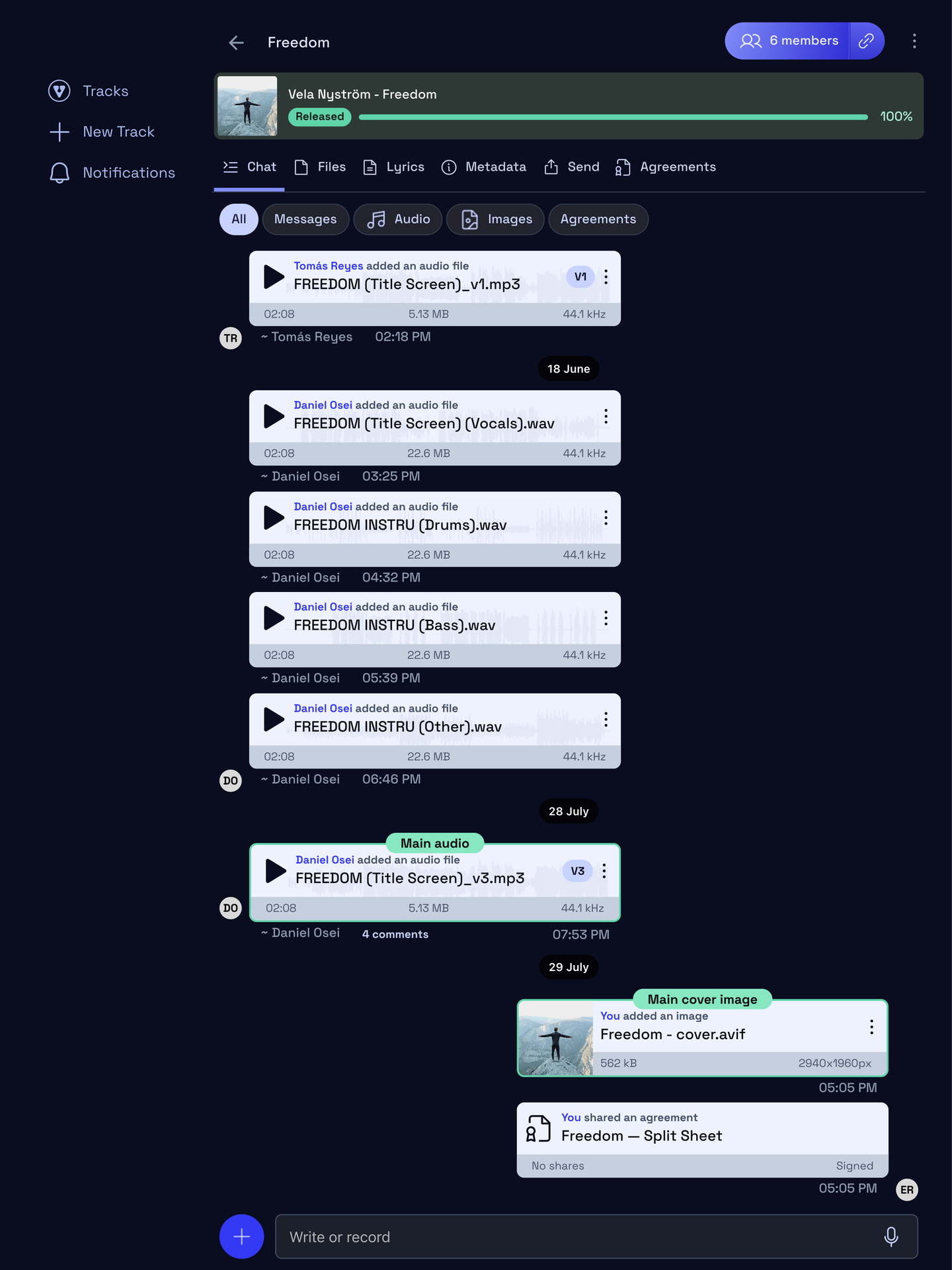 The same project on a tablet, with the track list and detail stacked
