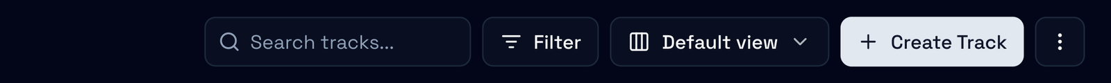 The Catalog toolbar: Search tracks, Filter, Default view, Create Track and the ⋮ menu