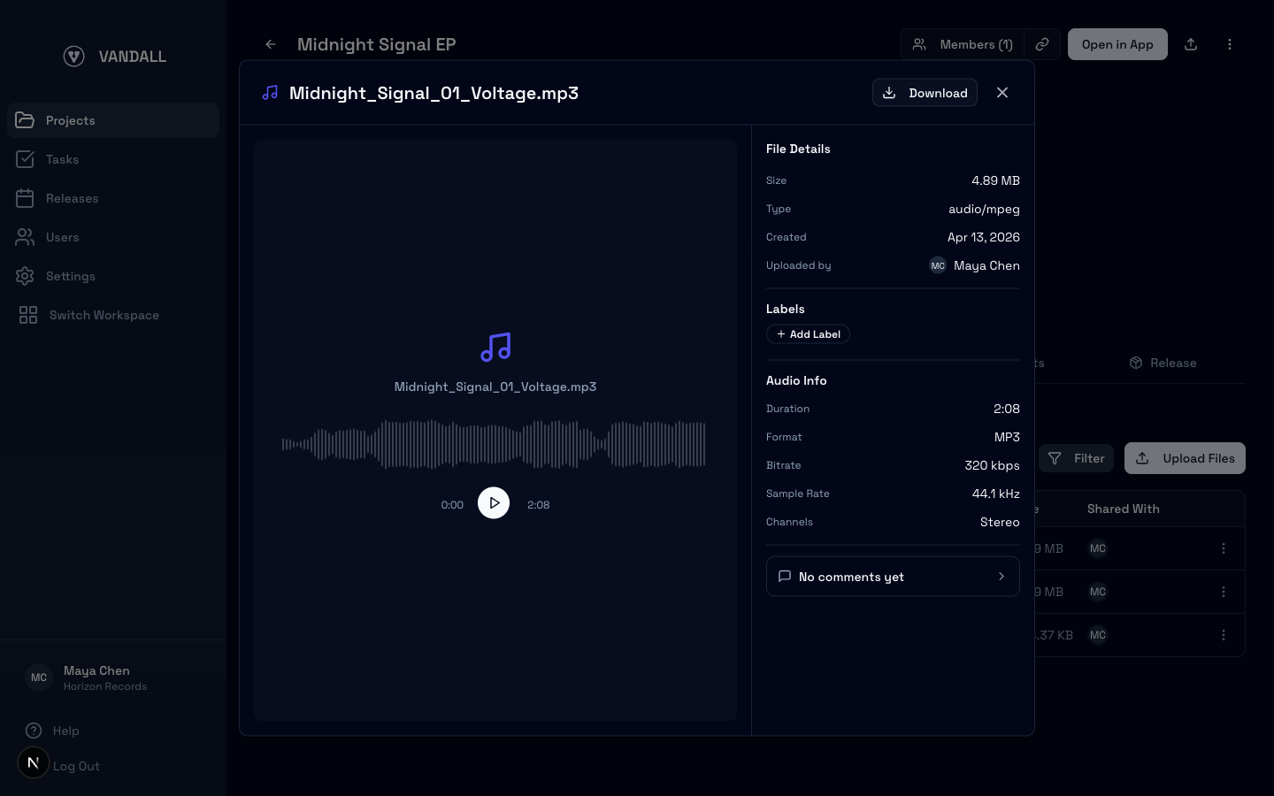 Audio waveform player with playback controls