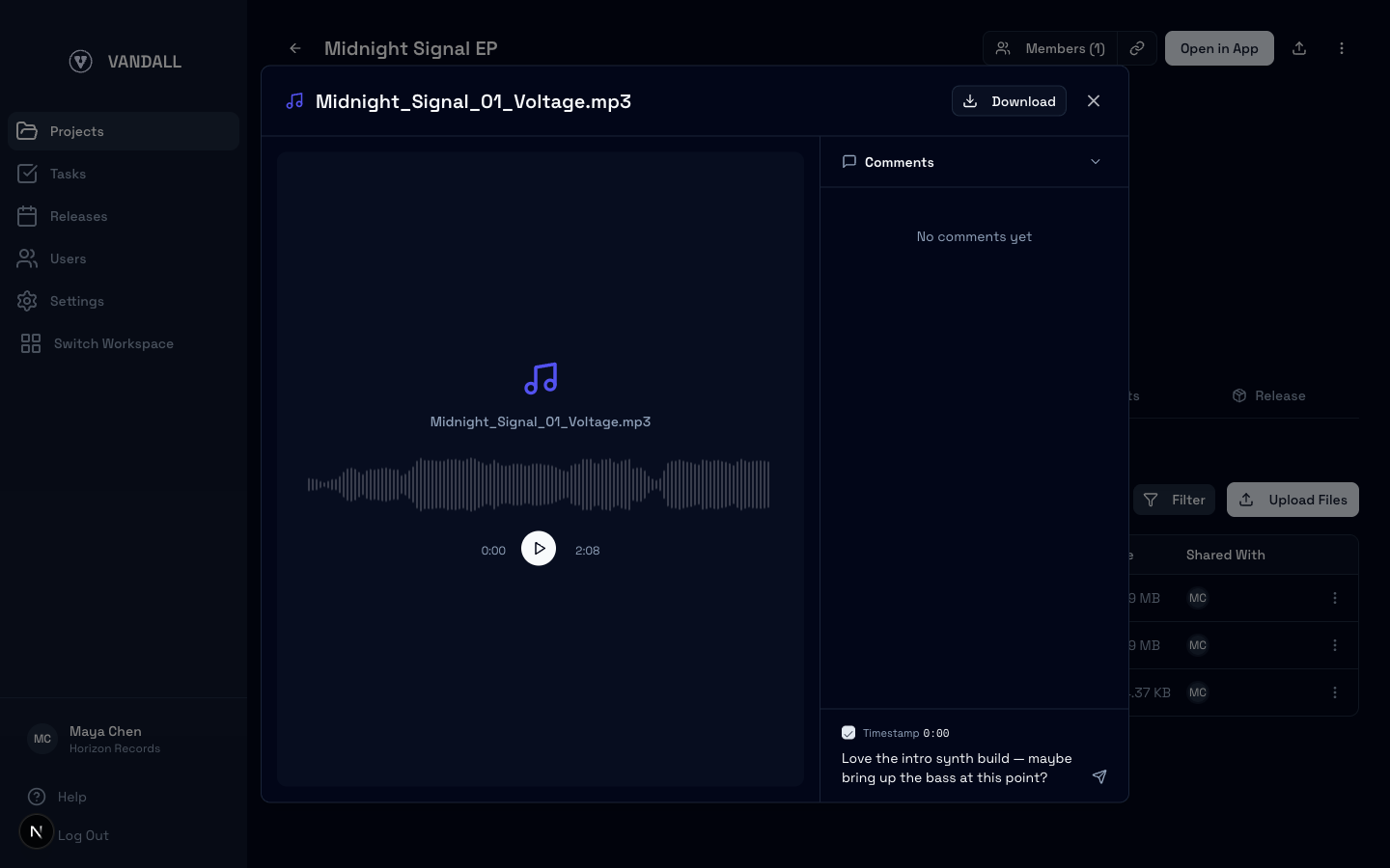 Comment thread showing messages pinned to specific playback timestamps