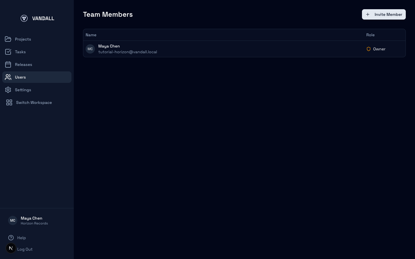 Team Members page with member list and Invite Member button