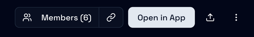 The track header’s Members (6) button, the link button, Open in App and the share and more menus