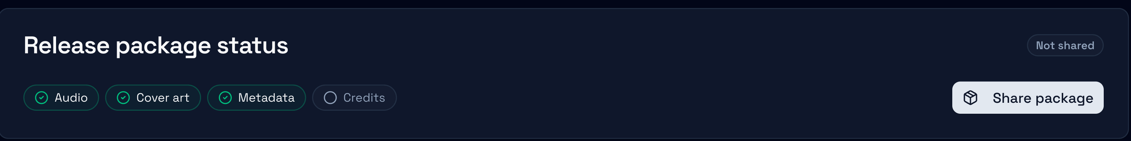 Release package status with Not shared and the Share package button
