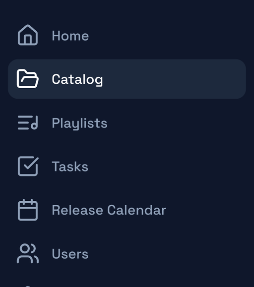 The sidebar navigation: Catalog, Tasks, Release Calendar, Users, Settings and Switch Workspace