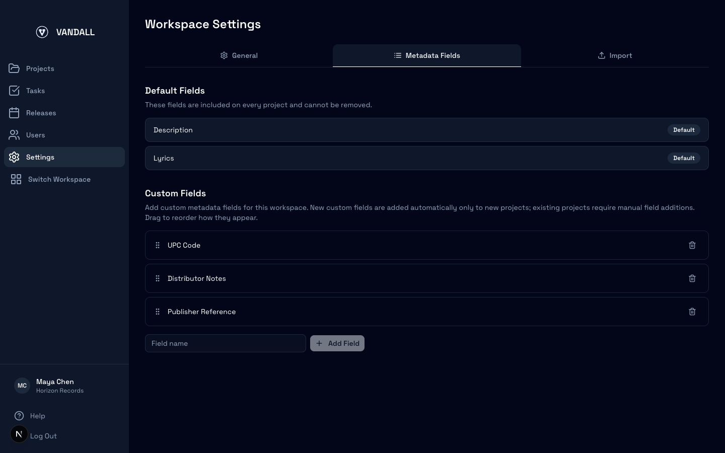 Custom metadata fields